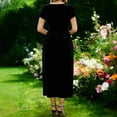 thumbnail image 5 of ClodeEU Womens Round Neck Velvet Short Sleeve Maxi Dress,Casual Loose Tunic Long Dresses A-Black,Womens Plus S, 5 of 6
