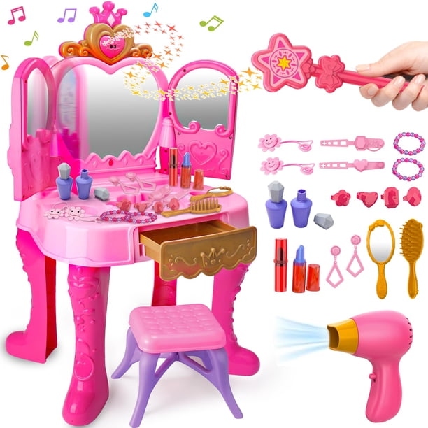 Set de maquillaje Vanity AugToy Magic para niños pequeños con espejo y silla