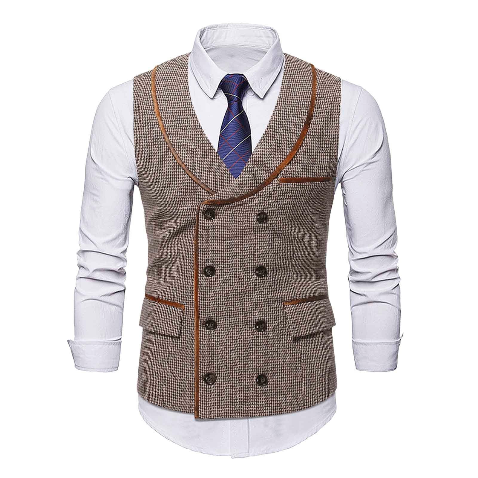 Men's Casual Swallow Gird Double Pocket Shawl Collar Suit Vest