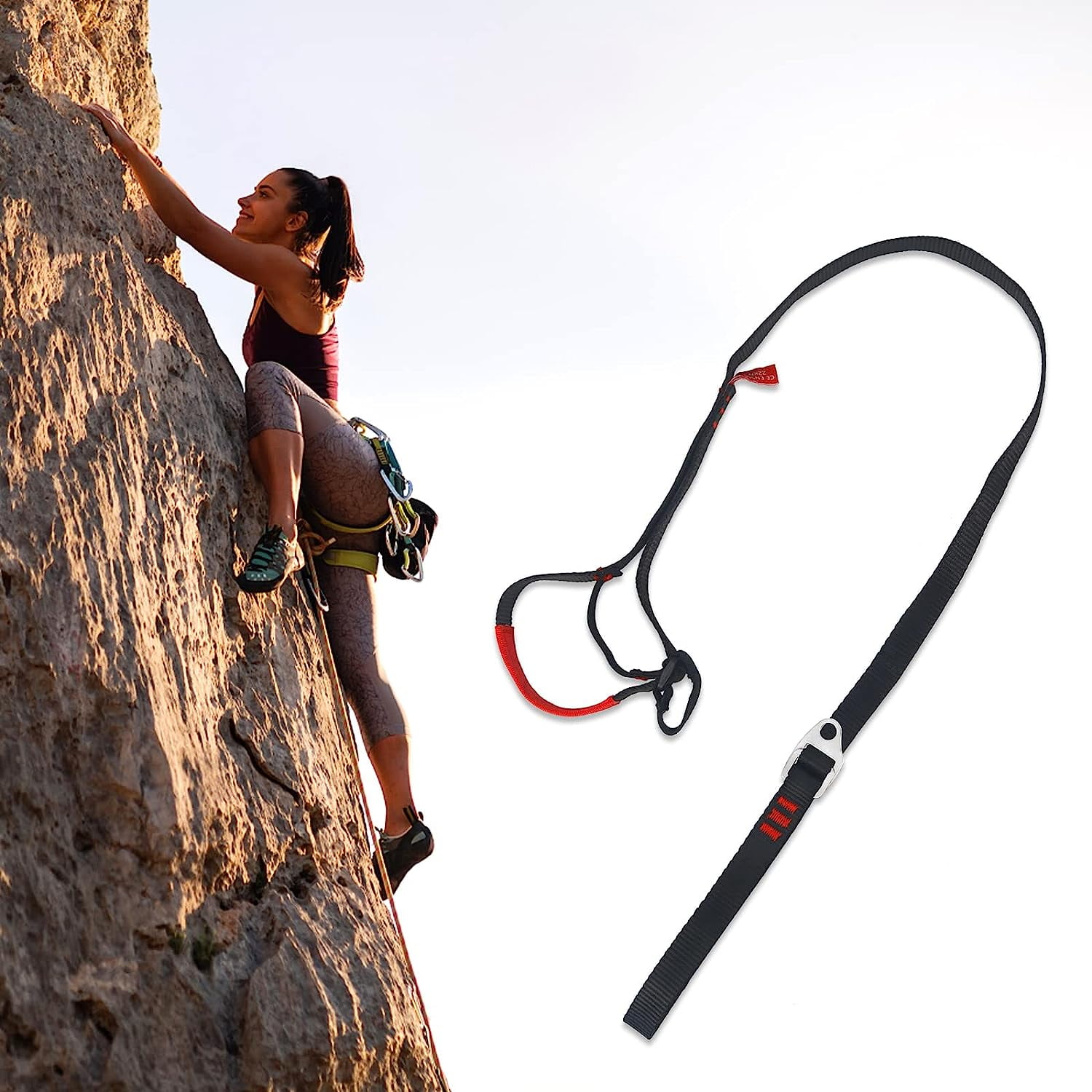 Foot Ascender Loop for Tree Climbing Arborist, Adjustable Foot Loop with Stainless Steel Buckle, Reinforced Polyester Strap for SRT Tree Climbing Gear, Rope Ascender Accessory