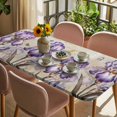 thumbnail image 3 of Purple Iris Table Cloths for 5 Foot Rectangle Tables, Spring Vintage Flowers Butterfly Leaves Khaki Patio Waterproof Elastic Fitted Tablecloths, Washable Rectangular Table Cover for Camping, 3 of 8