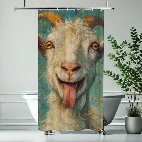 RKSupls Christmas Shower Curtain, Funny Goat Shower Shower Curtain with Hooks for Christmas Home Bathroom Decor Washable Curtains, 36x72 in