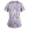 thumbnail image 3 of ADSSDQ Women's V-Neck Scrub Top,Floral Print Nursing Scrubs for Women,Summer Short Sleeve Workwear Nurse Uniforms Scrub Tops with Pockets Light Blue 2XL, 3 of 3