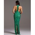 thumbnail image 3 of Vestido BELLA BARNETT con lentejuelas halter y cola de pez en verde vivo, 3 of 5