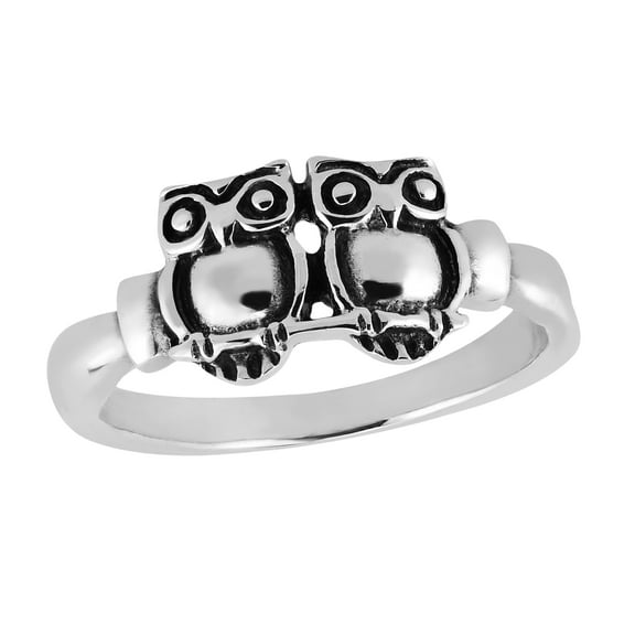 Protective Owl Couple in Love Sterling Silver Band Ring-9
