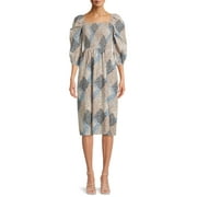 Time and Tru Women's 3/4 Sleeve Smocked Midi Dress