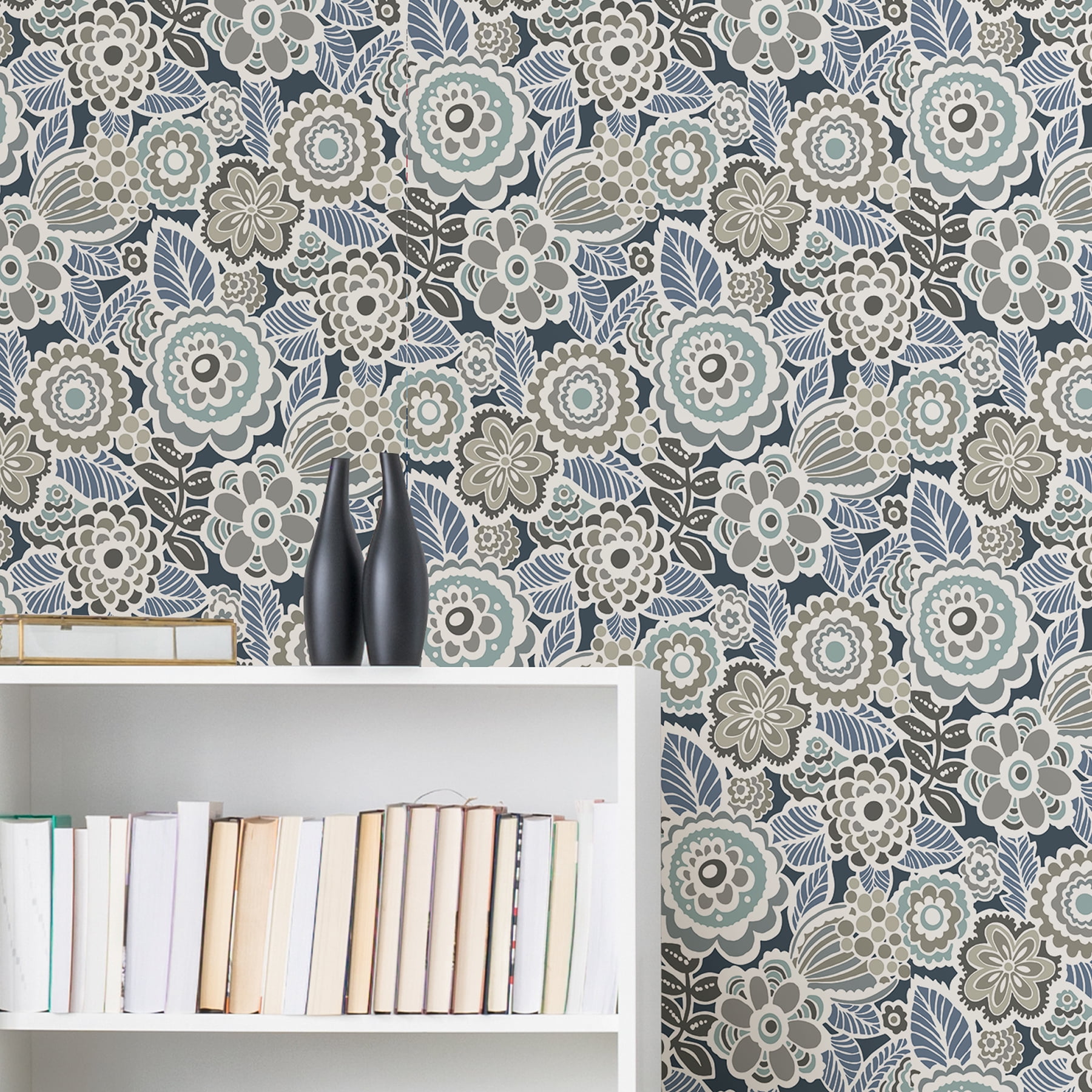 NuWallpaper Dream On Navy Vinyl Peel And Stick Wallpaper, 216-in by 20.5-in, 30.75 sq. ft.