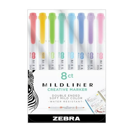 Zebra Mildliner Double-Ended Brush Pen Set, 8-Colors