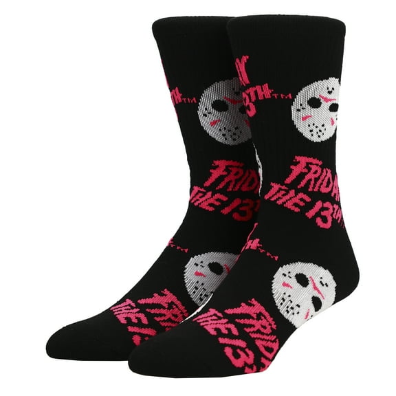 Friday The 13th Jason Voorhees Hockey Mask Men's Athletic Black Light Crew Socks