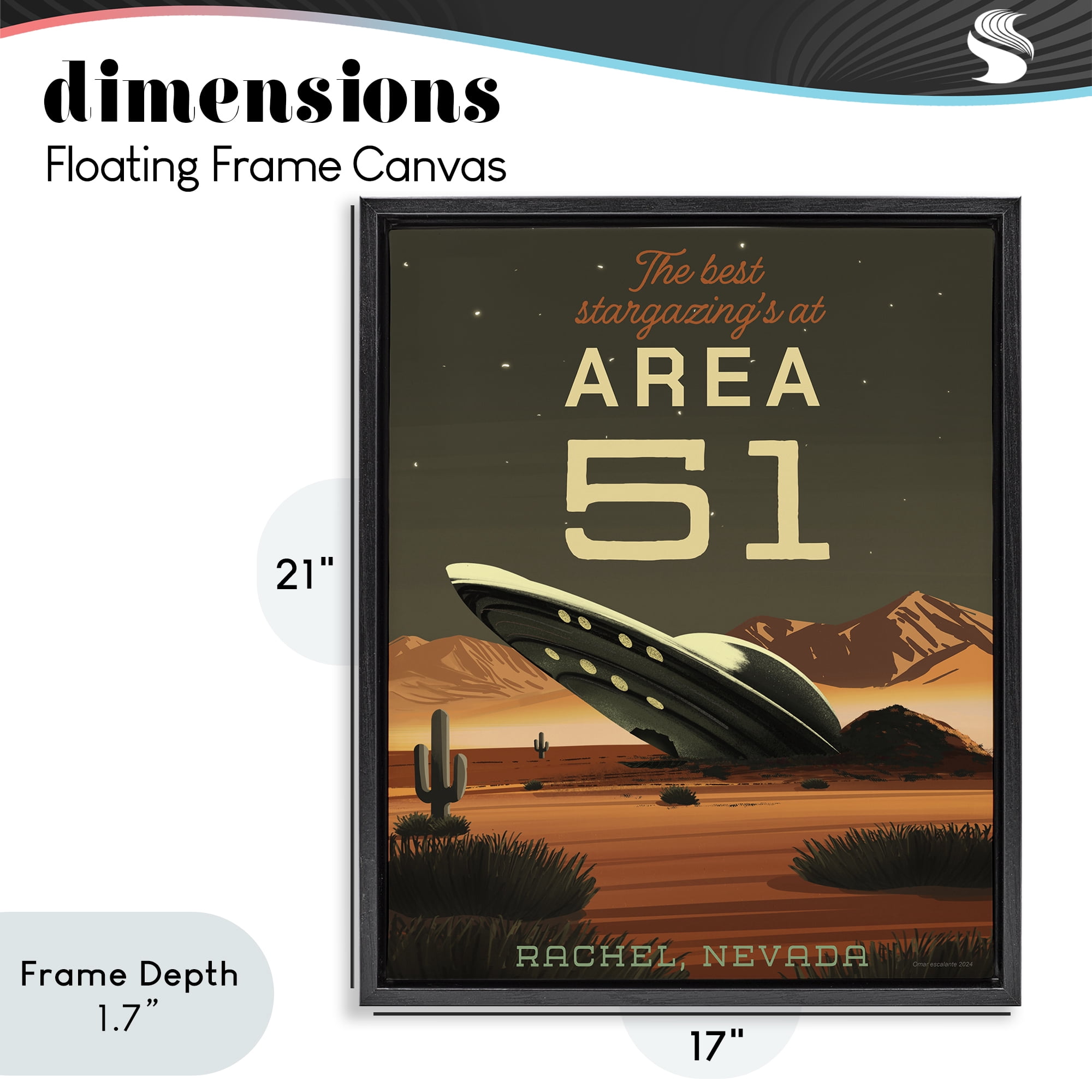 Stupell Industries Stargazing Area 51 Black Framed Floater Canvas Wall Art, design by Omar Escalante