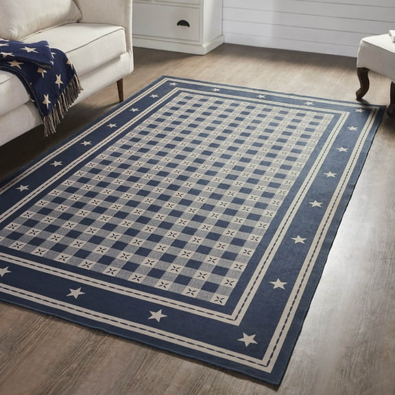 VHC Brands My Country Indoor Rug Rect 60x96, Polyester Area Rug, Accent Rug, Floor Decor, My Country Collection, Rectangle 60x96, Deep Indigo
