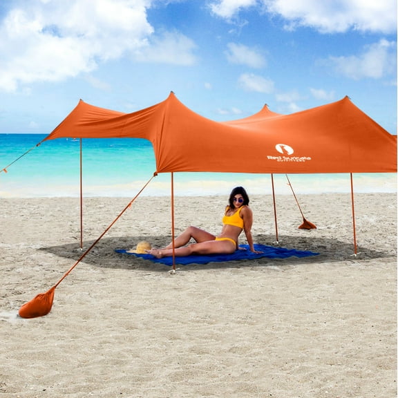 Orange Family Beach Sun Shade Canopy Tent with sand anchors