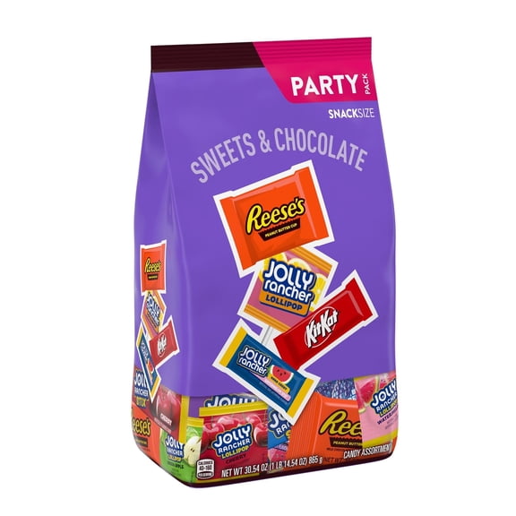 Jolly Rancher, Kit Kat and Reese's Assorted Flavored Snack Size Candy, Party Pack 30.54 oz (2 Bag Pack)