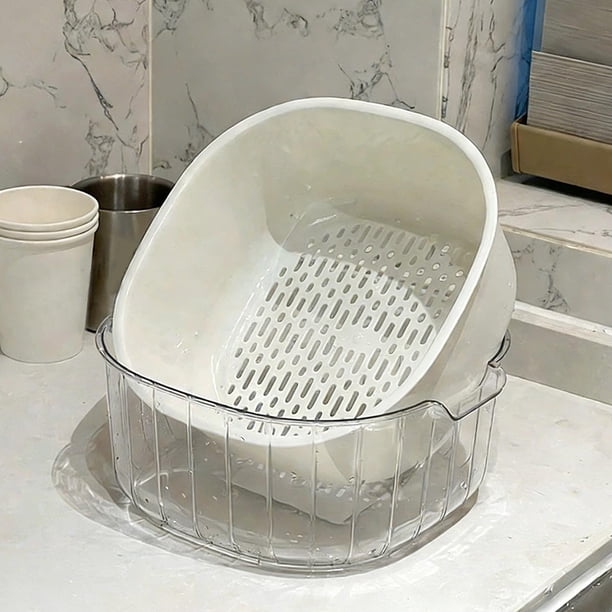 Cesta de drenaje de doble capa | Juego de 3 piezas para lavar y almacenar frutas y verduras | Plástico apto para uso alimentario | Organizador apilable para cocina y sala de estar