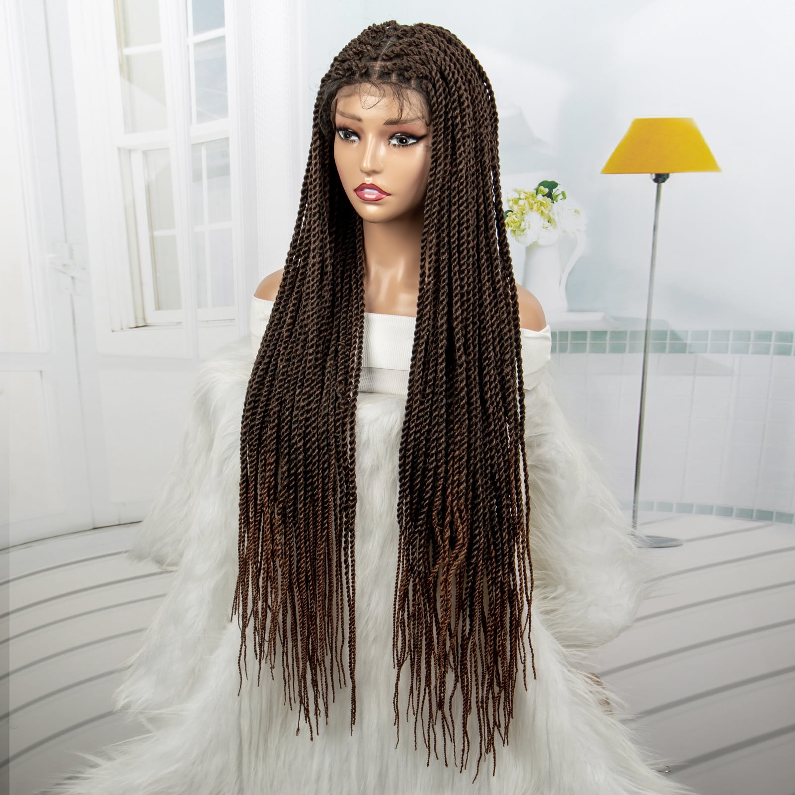 Super Long 40 Inches Twist Braided Wigs Synthetic Full Lace Frontal Wig Knotless Braiding Wigs Pre Plucked with Baby Hair for Black Women 1B/30 Color