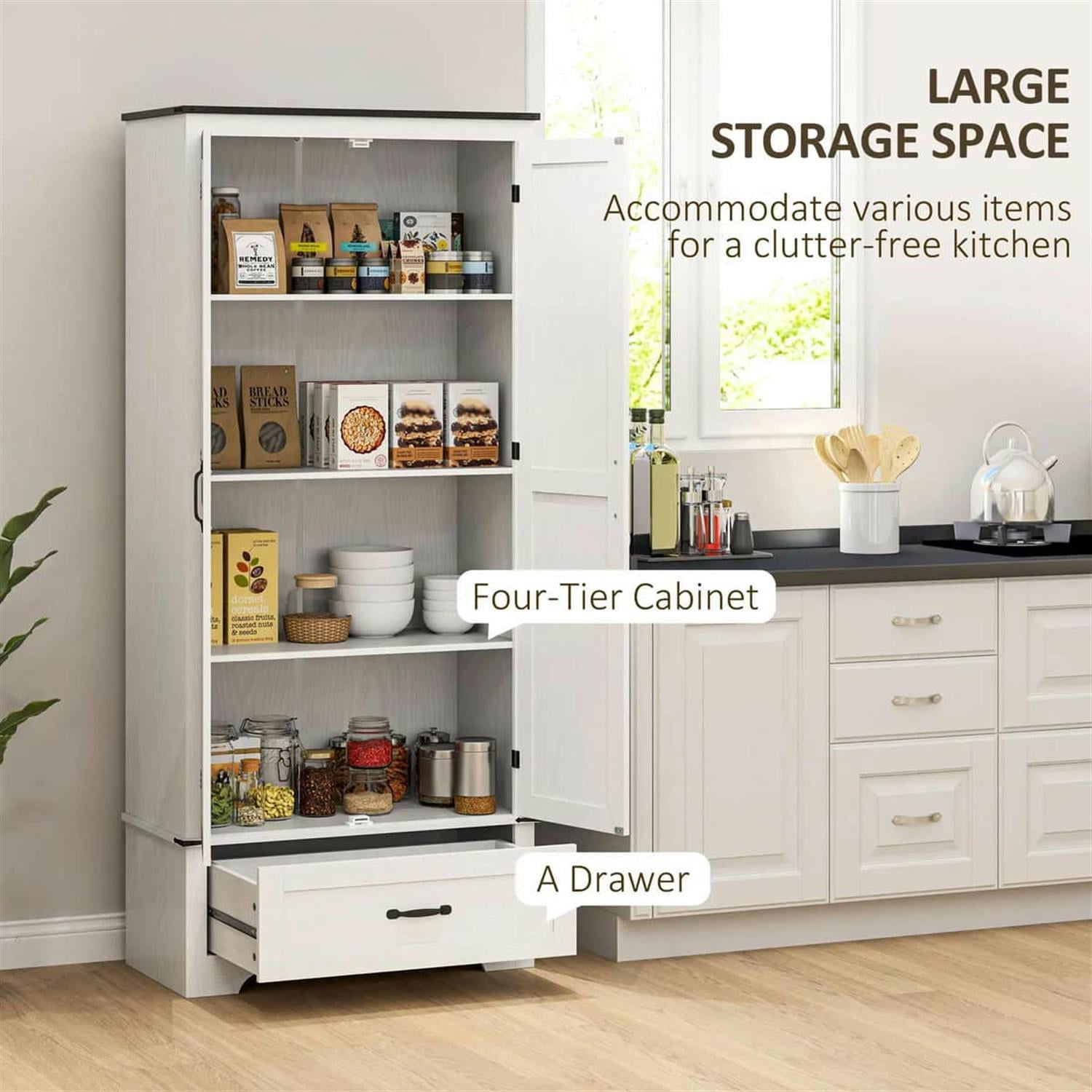 Demi Bonn 72" Large Pantry Cabinet, Kitchen Storage with 2 Sliding Doors, Space-Saving for Home Organization, White