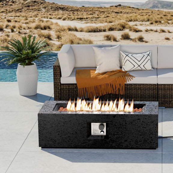 MOALCOFER 42” Propane Fire Pit Table with Lava Rocks,50,000 BTU Steel Gas Fire Pit with Waterproof Cover for Outdoor