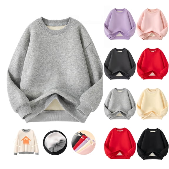 Lumosvexa Long Sleeve Sweatshirts for Girls, Crew Neck Loose Fit Soft Fleece Winter Cotton Warm Hoodie Gray 7-8
