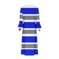 thumbnail image 5 of Cocktail Dress for Women Women's Long Sleeve V-Neck Dress Fashion Striped Printed Casual Button V-Neck Flowy Long Maxi Dress with Pockets S-207 Blue S, 5 of 5