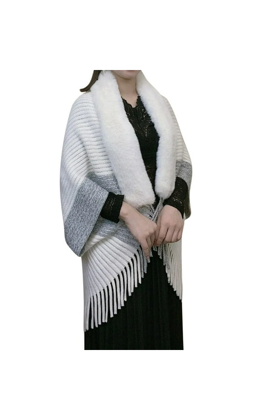 Scarf Ladies Knitted Loose Thickened Shawl Coat Faux Plush Collar Wrap Tassel Fringed Wraps Matching Cardigan Sweater Irregular Hem Splicing Casual Sweater Cardigan Shawl Wraps For Women