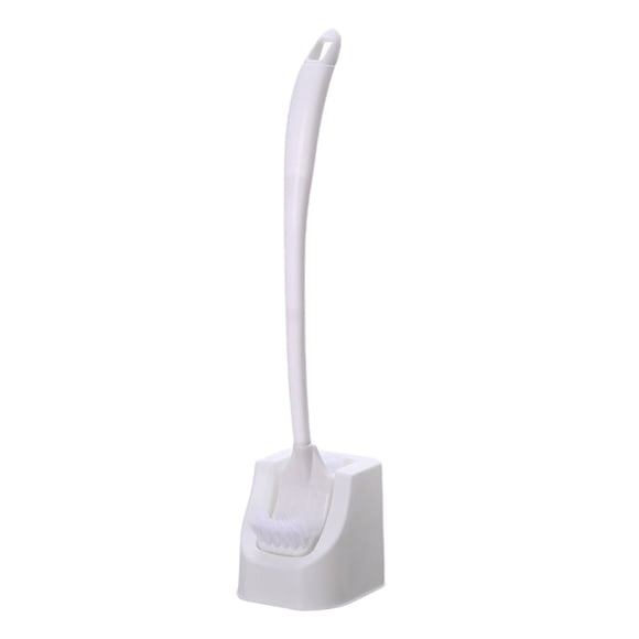Juego de cepillo para inodoro con base para la limpieza del baño. Cabezal plano que llega a las ranuras debajo del borde, mango antideslizante, montaje en pared o almacenamiento en barra, plástico,