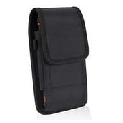 For Nokia C300 N155DL / Nokia G310 5G / Nokia G42 Nylon Canvas Fabric Waist Belt Holster Vertical Pouch Holds XL Phone Works with Thick Cases Universal Cover - Black