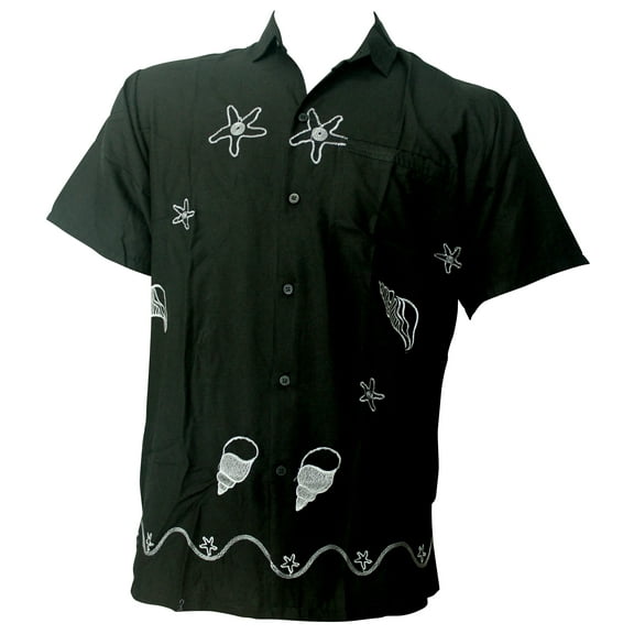 HAPPY BAY Men's Beach Summer Button Down Short Sleeve Untucked Solid Shirt With Pocket Oxford Casual Shirts for Men M Seashells_AE2