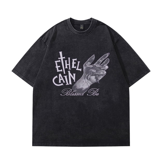 Ethel Cain Merch Blessed Hand Camiseta Lavada Denim Moda Casual Verano Algodón Elegante Diseño Tee,black,L