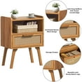 thumbnail image 3 of Nightstand Set of 2 with Rattan Style Finish, 1-Drawer Bedside Table with Open Shelf, for Bedroom Living Room, Tea Brown, 3 of 8