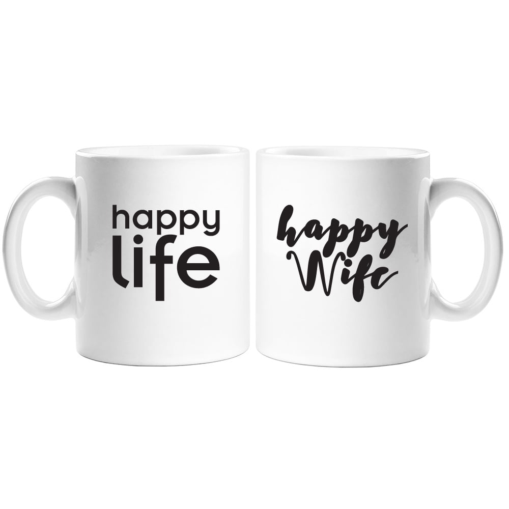 Happy Life and Happy Wife White Coffee Mug Set - Walmart ...