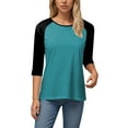 thumbnail image 5 of GEWSEY 3/4 Sleeve Tops for Women Workout Shirts Baseball Style Raglan Tshirts Casual Color Block Tees Comfy Steetwear (Mint Green, M), 5 of 6
