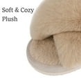 thumbnail image 3 of Litfun Women's Fuzzy Slippers Plush Cross Band Open Toe House Thick Sole Slippers, Camel, Size 5-6.5, 3 of 7
