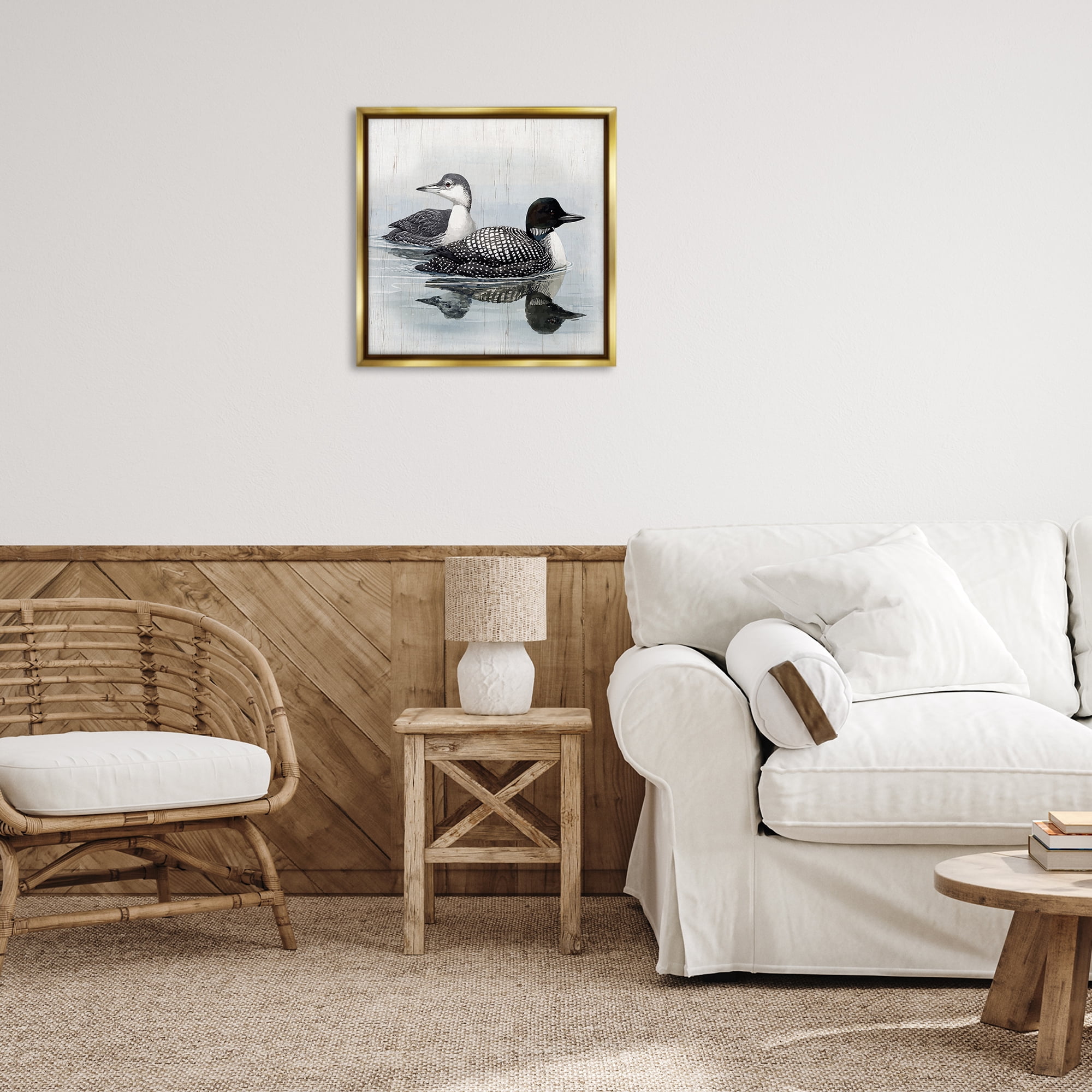 Stupell Industries Traditional Loons Wading Animals Painting Gold Floater Framed Canvas Art Print Wall Art, 25 x 25