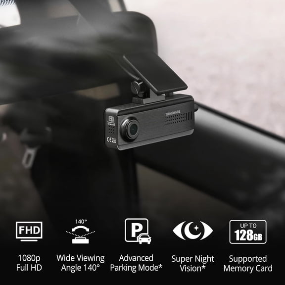 THINKWARE F200 PRO Full HD 1080P, Compact Design, Wi-Fi, G-Sensor, Speed and Red Light Cam Alerts, Parking Mode (Front & Rear Camera, 32GB, Hardwiring, Cradle GPS)