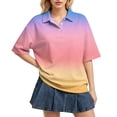 thumbnail image 1 of Sewkxo Women's Rugby Shirt Gradient Color Polo T-Shirts Oversized Short Sleeve Lapel V Neck Tee Summer Pullover Tops,Orange L, 1 of 6