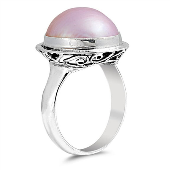 CHOOSE YOUR COLOR Pink Simulated Pearl Filigree Ring .925 Sterling Silver Band Jewelry Female Size 8