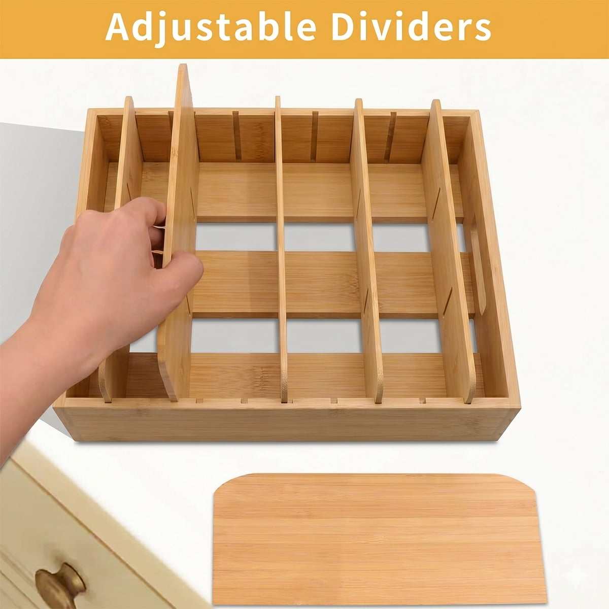 Kitchen Cabinet Organizer for Food Storage Container Lids with Adjustable Dividers Bamboo Drawer Caddy Box for Kitchen Storage And Organization