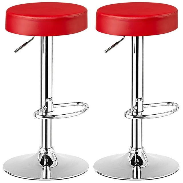 Costway Ensemble de 2 Tabourets de Bar Ronds Pivotants Réglables Chaise de Pub avec Repose-Pieds Rouge