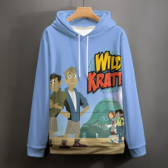 Wild Kratts Hoodies for Men Women 3D Print Pullover Novelty Hooded Sweatshirt Hoodies with Big Pockets S