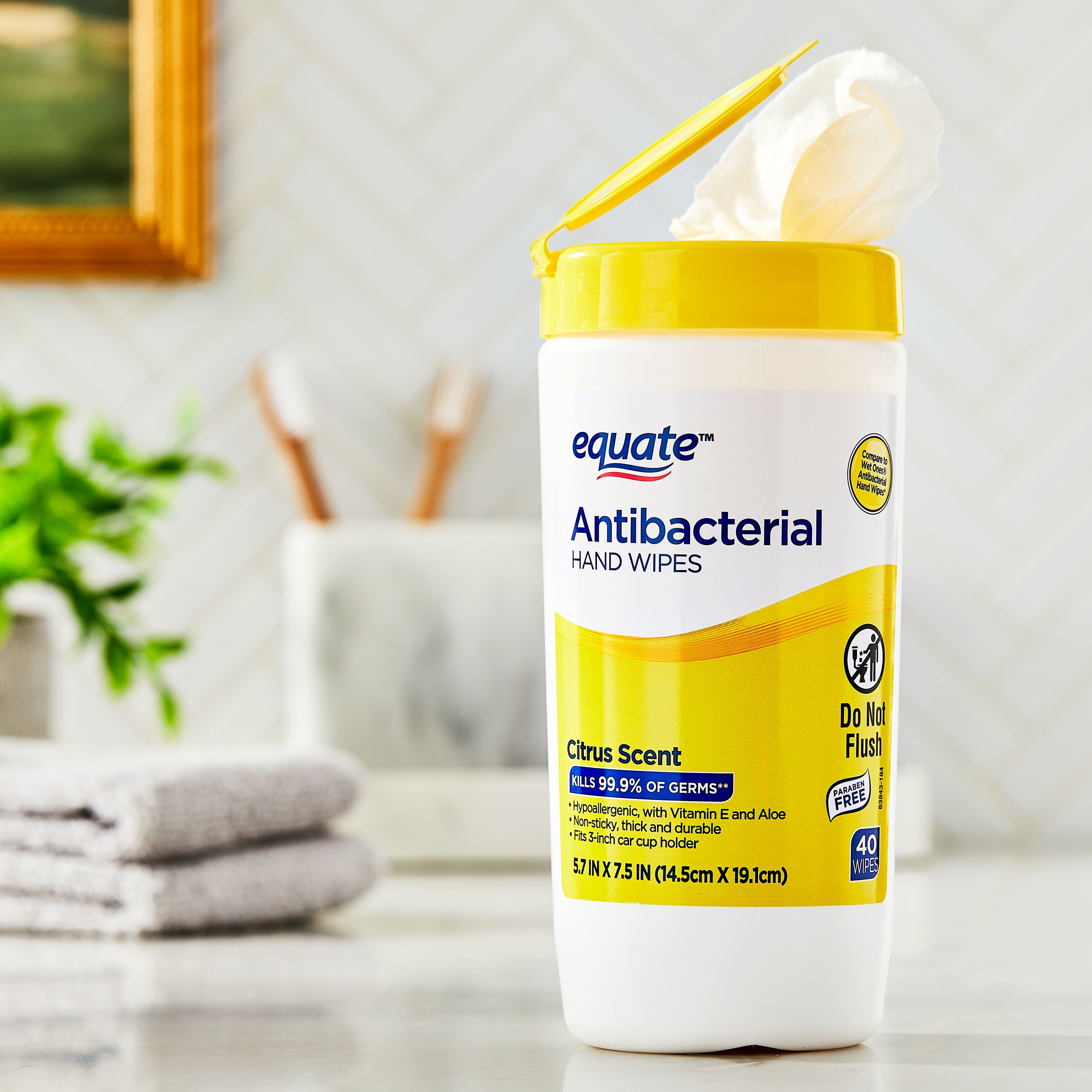Equate Antibacterial Hand Wipes, Citrus Scent, 40 Wipes