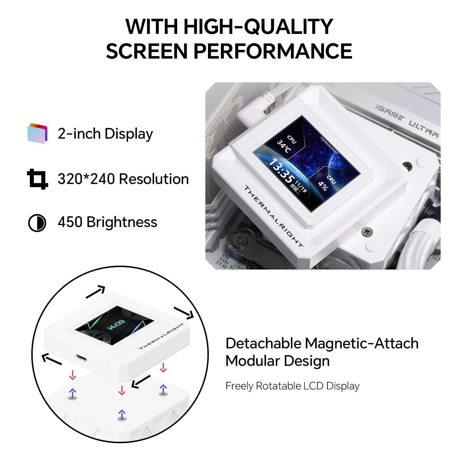Thermalright FW360 SE ARGB V2 White CPU Liquid Cooler- 2000RPM Daisy Chain Connection Fans, 2" LCD Display Screen, for AM4/AM5 & Intel 1700/1851