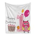 thumbnail image 1 of 1st Birthday Soft Flannel Fleece Throw Blanket, First Birthday Surprise Cake Candle Sketchy Cartoon Owl Image, Cozy Plush for Indoor and Outdoor Use, 70" x 90", Brown Hot Pink and Pink, by Ambesonne, 1 of 6