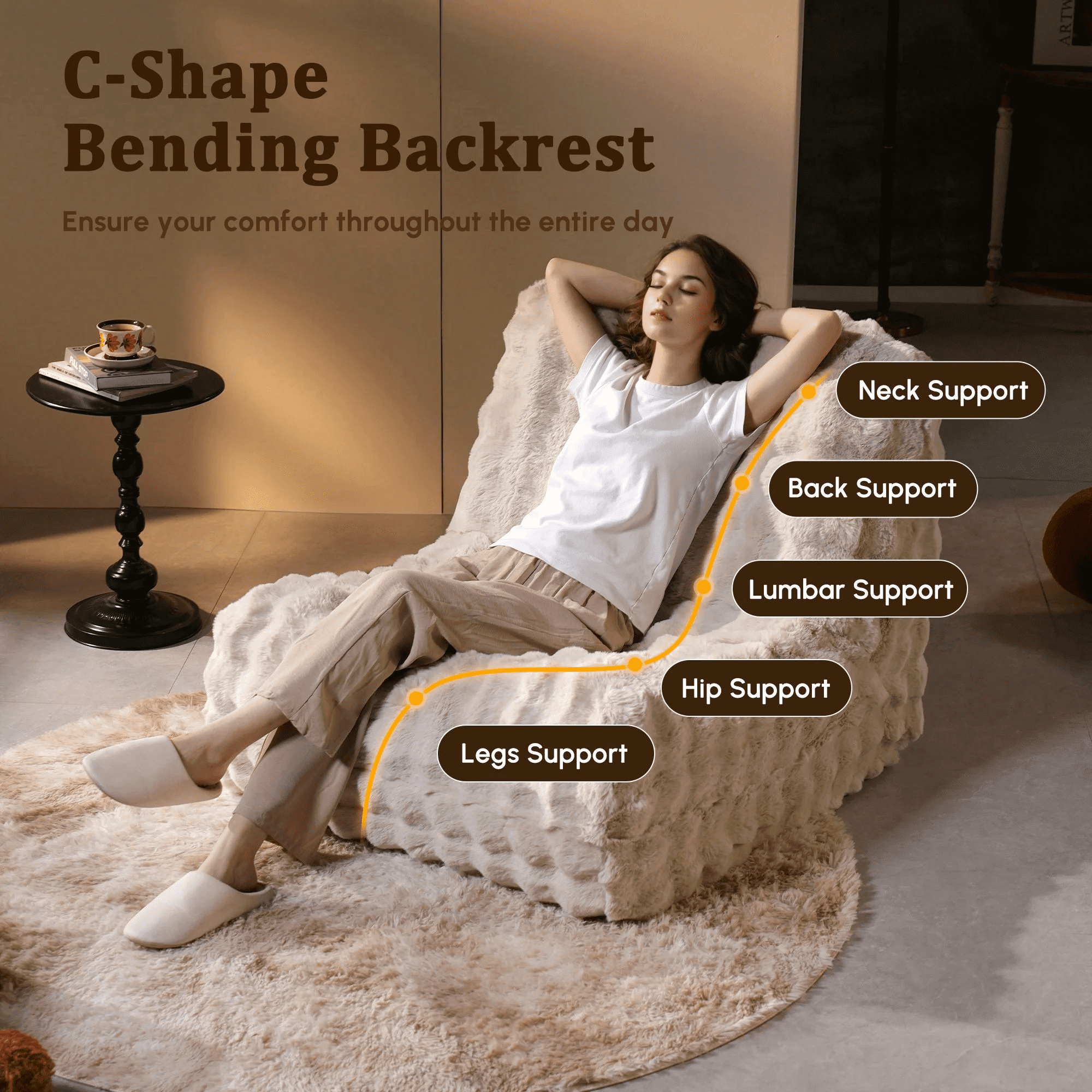 Vcatnet Bean Bag Chair for Adults, Giant Bean Bag Sofa Couch with Memory Foam, Upholstered Lazy Floor Sofa for Living Room, Bedroom, Apartment, Beige