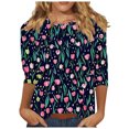 thumbnail image 1 of Wanfds Hauts de Mode Bleus pour Femmes Col Rond Tendance Manches Trois-Quarts m, 1 of 5