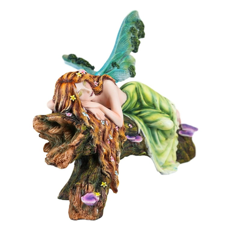 Ebros Beautiful Green Forest Fairy With Red Hair Sleeping On Tree