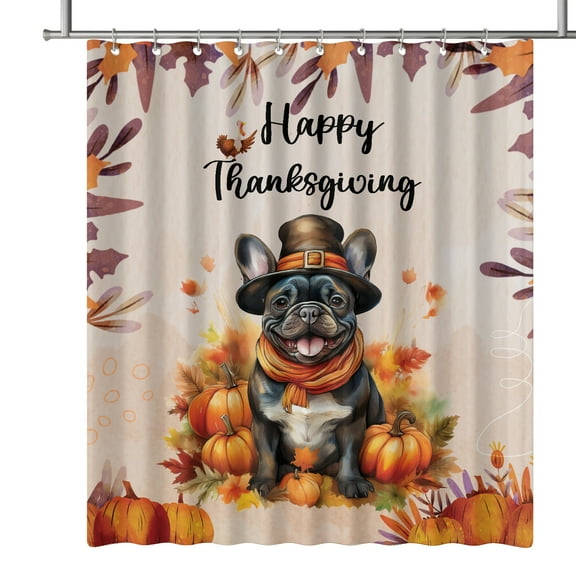 Happy Thanksgiving French Bulldog Welcome Thankful Fall Autumn Pumpkin Shower Curtain Dog Lover Gifts Waterproof Bathroom Bathtub Curtain - 02021