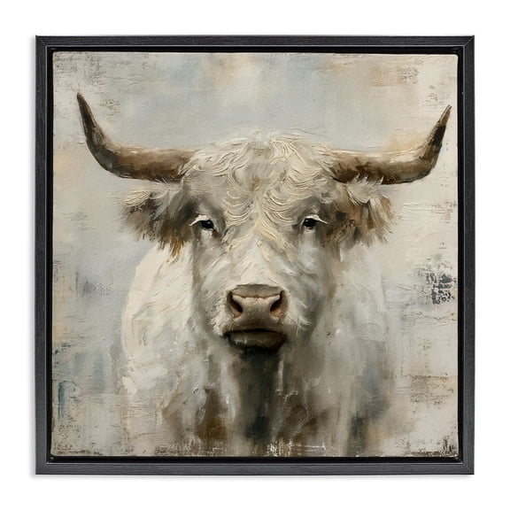 Stupell Industries Fluffy Longhorn Cattle Animals Painting Black Floater Framed Canvas Art Print Wall Art, 18 x 18