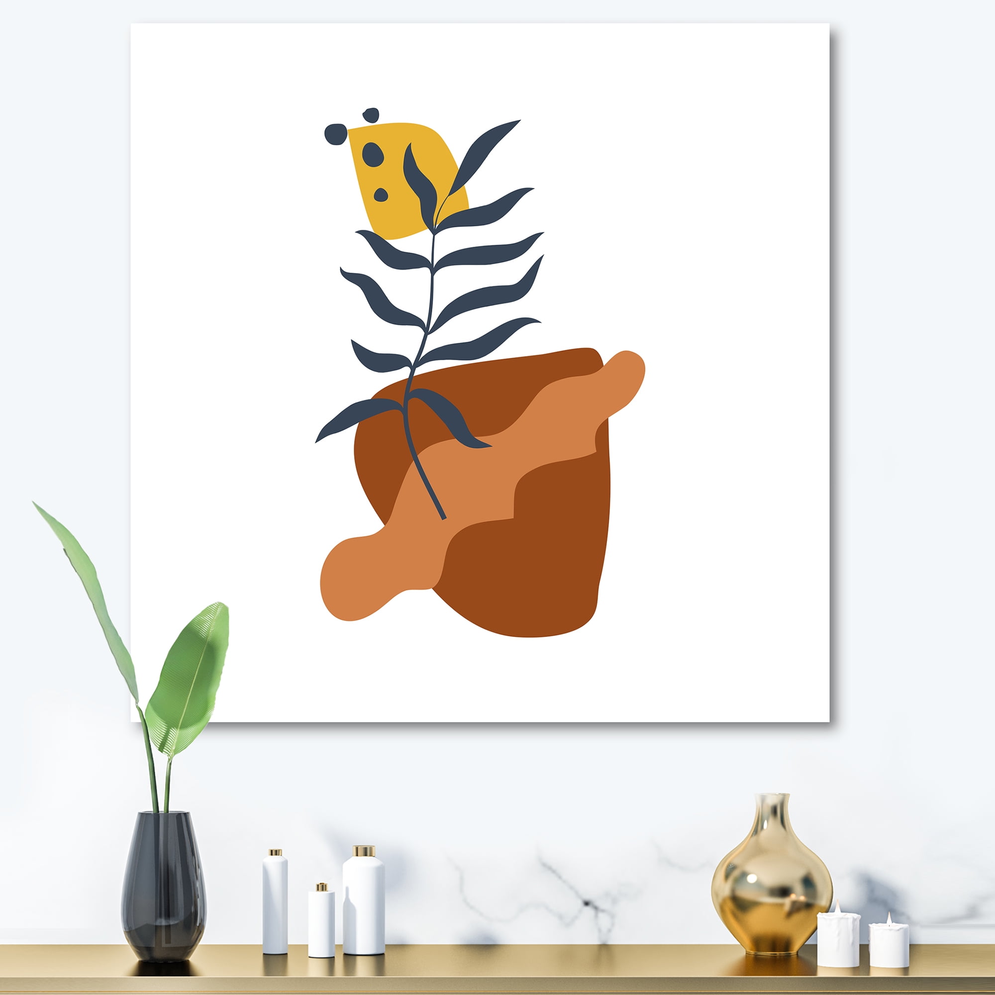 Designart ' Abstract Flowers Plants With Elementary Shapes VI ' Modern Canvas Wall Art Print