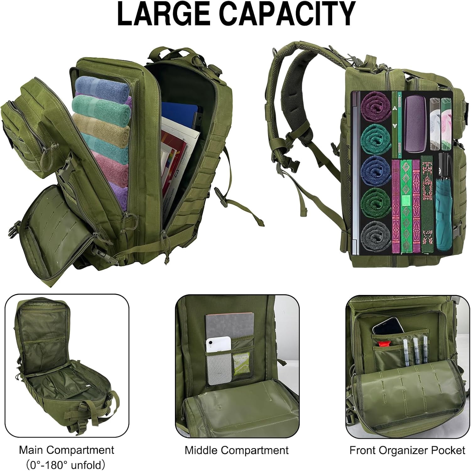 WOLT | 50L Camping Backpack--Large Multifunction Outdoor Molle Bag Backpacks Green