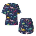 thumbnail image 6 of Wukai Dinosaur Flowers Women's Pajama Set,Short-Sleeve Top and Shorts with Elastic Waistband and Pockets for Loungewear, Yoga, and Casual Wear-, 6 of 8